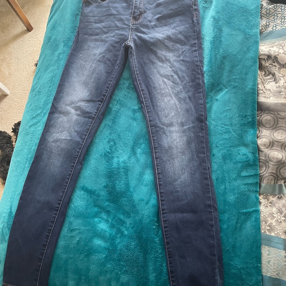 Blue Skinny Jeans with Faded Details
